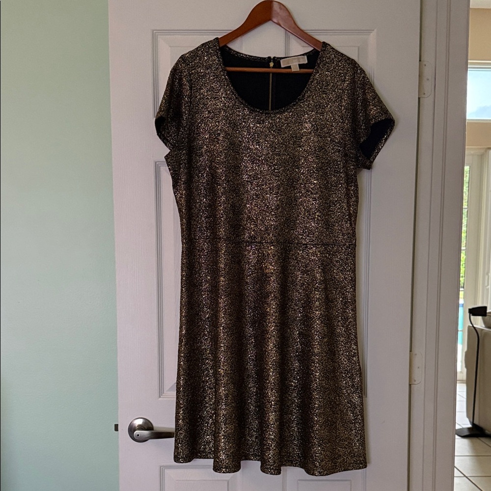 MICHAEL Michael Kors Shimmering Black and Gold Mini Dress